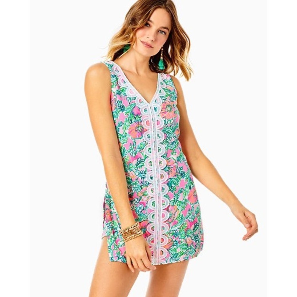 Lilly Pulitzer Ronnie Romper Size 6 Soleil Pink Poppy Print Tassel Zip 3" Inseam